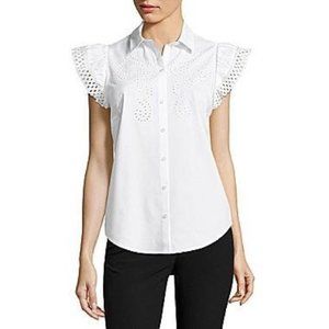 WORTHINGTON Flutter Sleeve Eyelet Detail Top